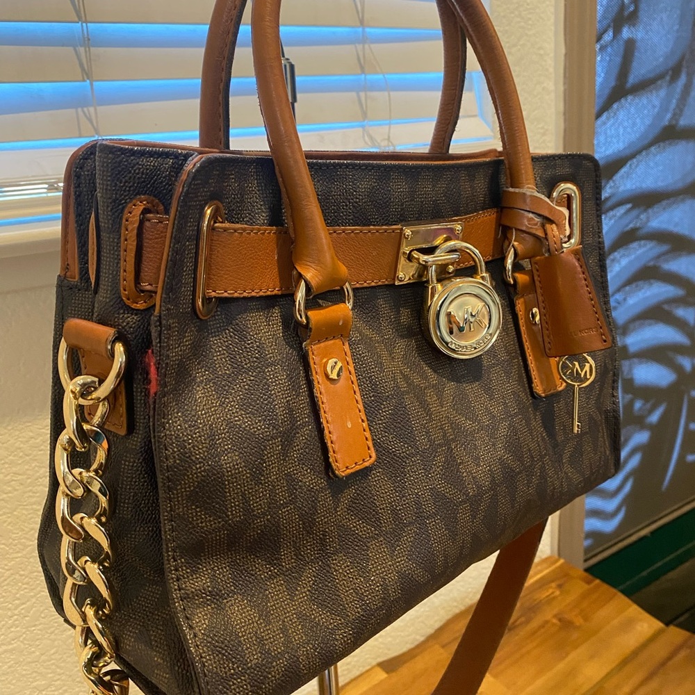 Michael Kors Brown Satchel with Signature Monogram